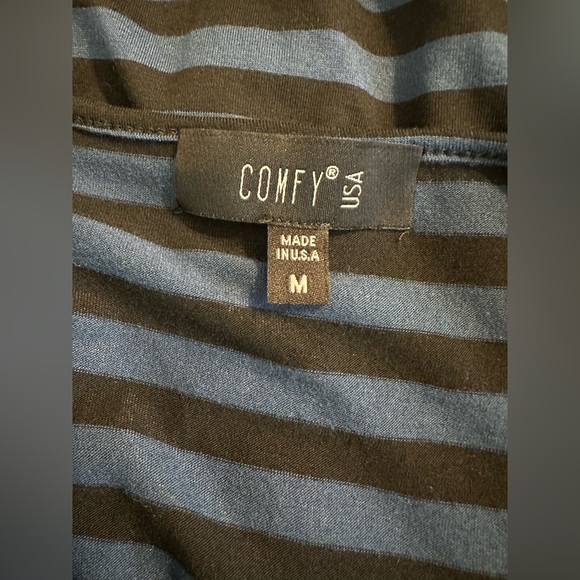 New COMFY USA Kati Dress Midi Jersey Knit Blue Black Striped 3/4 Sleeve Soft - Picture 7 of 10